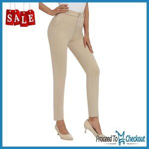 High Waist Skinny Work Pants Stretchy Wrinkle Resistant with Pockets